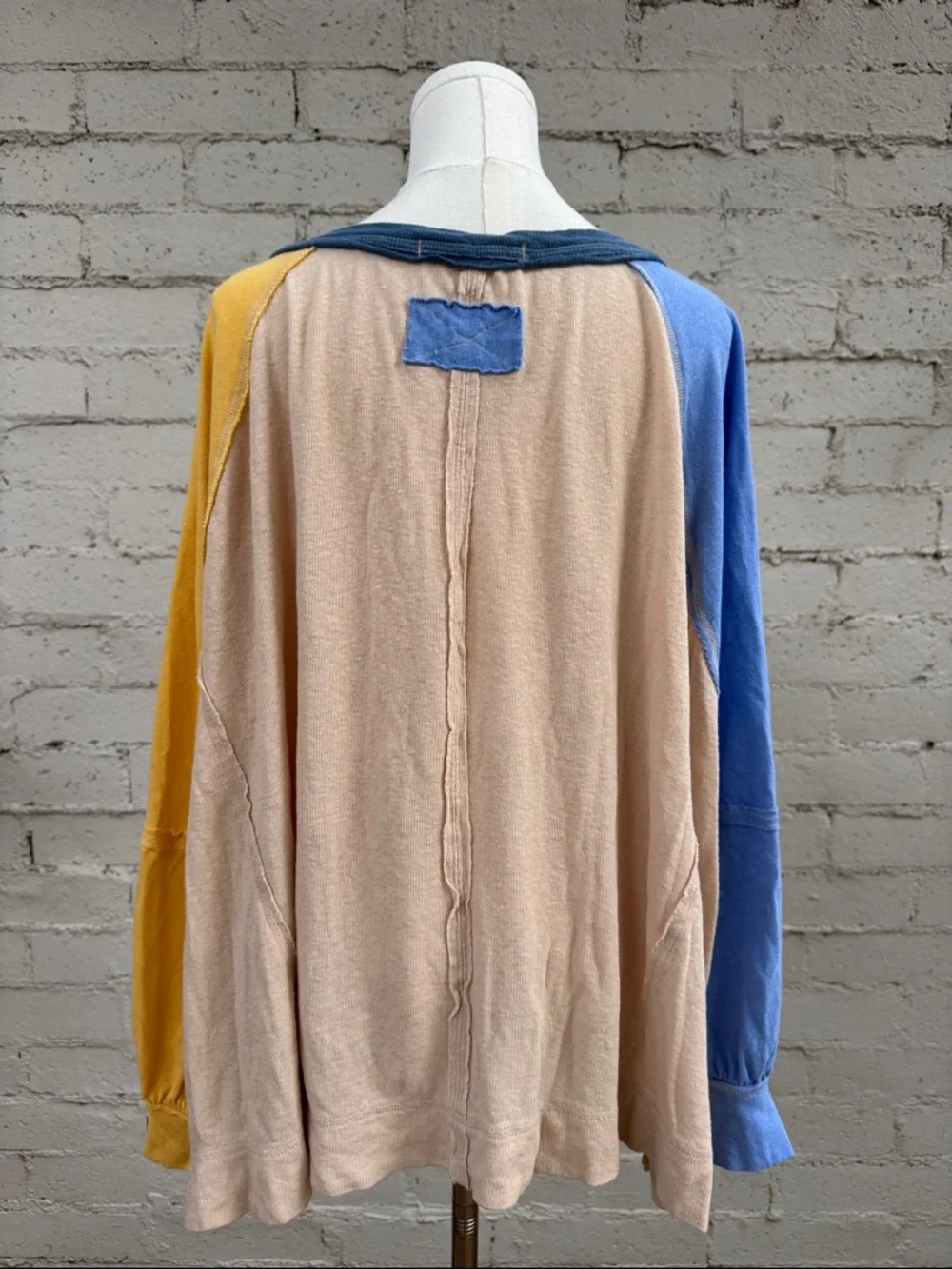 Free People We The Free Care FP Tri Color Tee Cream Blue Yellow Size XS